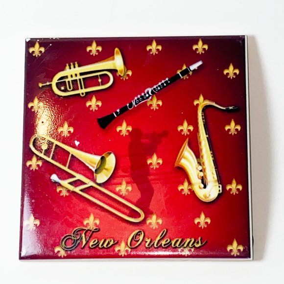 New Orleans Ceramic Tile Red Music Instrument Sax Square - Picture 1 of 2